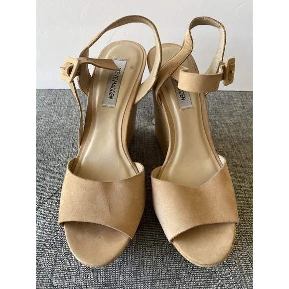 Steve Madden Citrus Platform Wedge Sandals Size US 8.5 In Nude - Picture 2 of 9